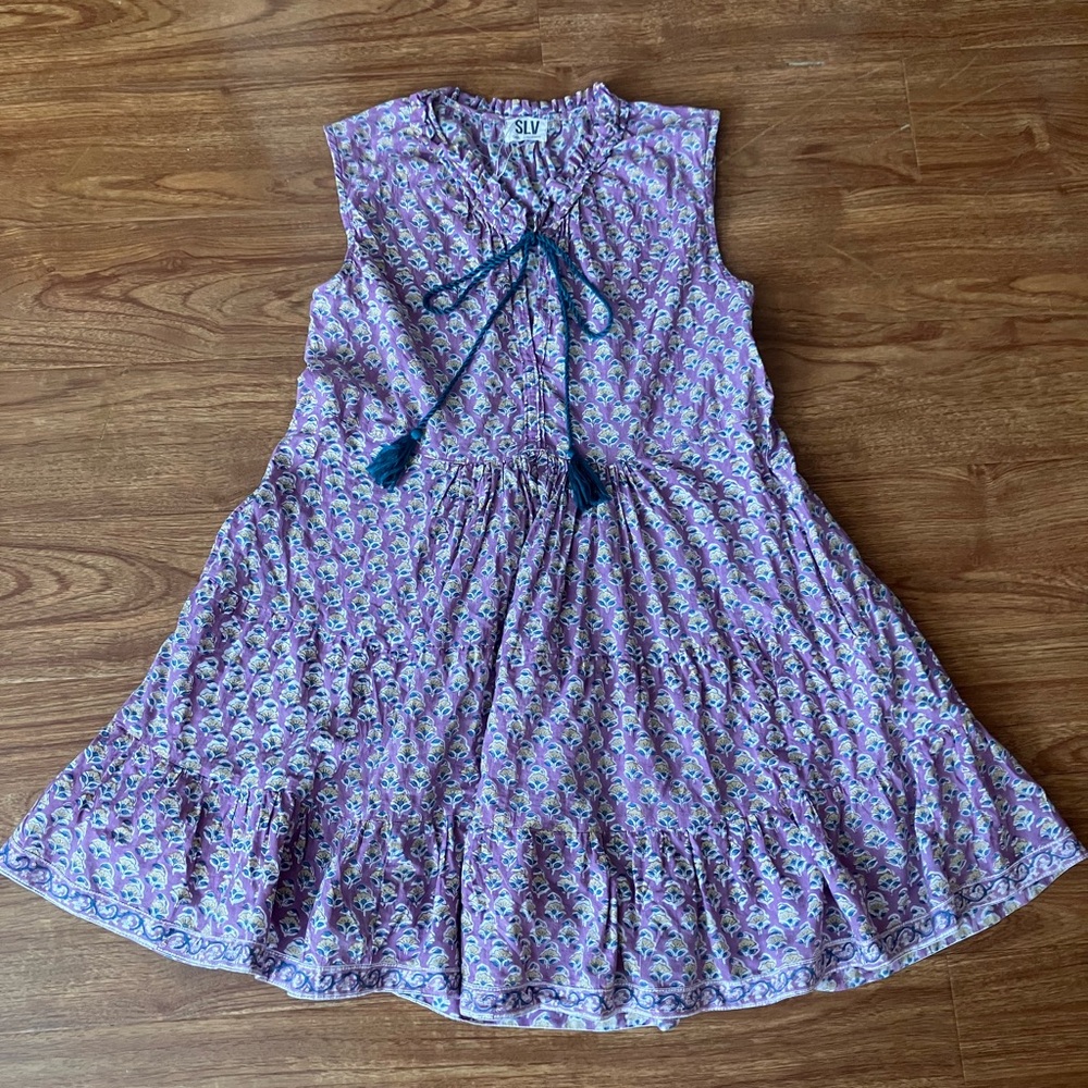 Sur La Vague Floral Mini Dress OS Fits XS-M Pockets Boho Coastal Preppy Purple
